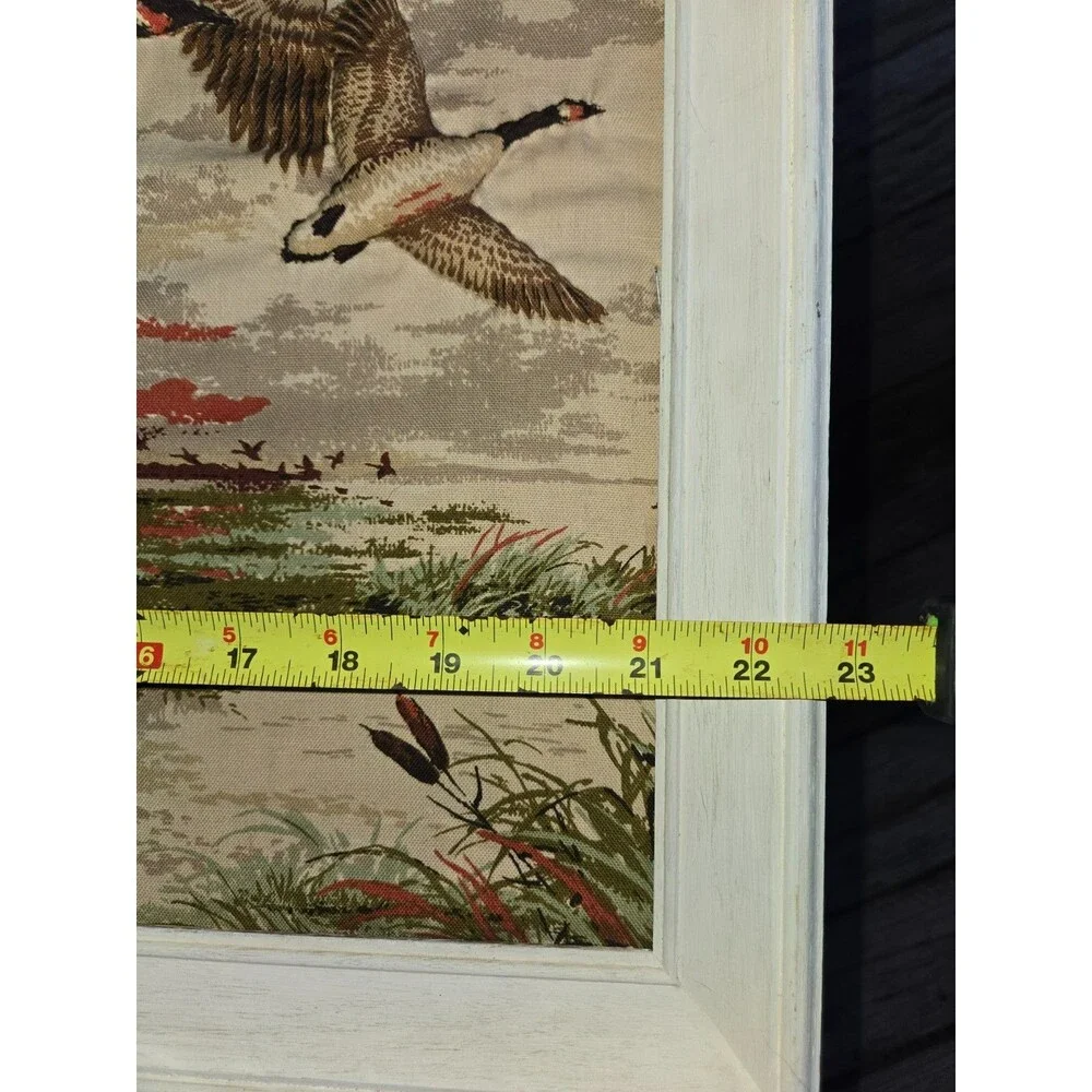 Vintage Framed Canada Geese In Flight Jacquard Tapestry Wall Art Wildlife 22x19